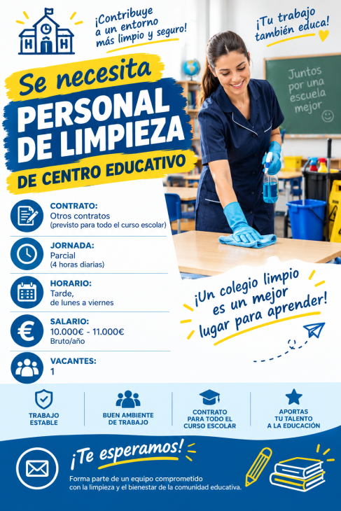 Se necesita personal de limpieza de centro educativo