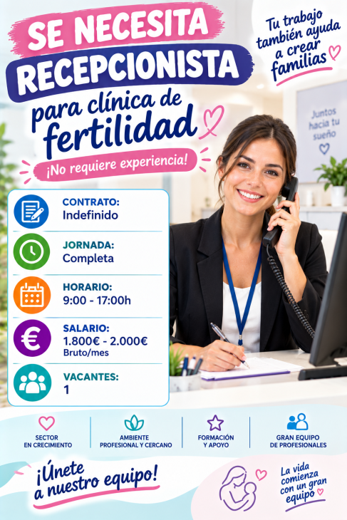 Se necesita recepcionista para clínica de fertilidad (No requiere experiencia)