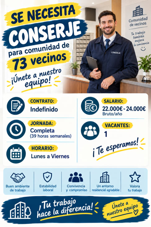 Se necesita conserje para comunidad de 73 vecinos