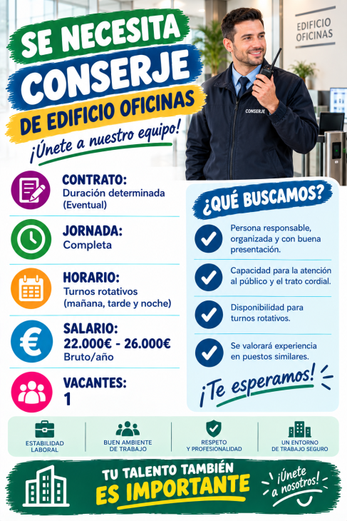 Se necesita conserje de edificio oficinas