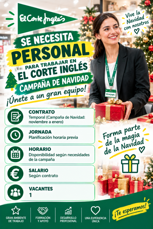 Se necesita personal para trabajar en el Corte Ingles, campaña de navidad