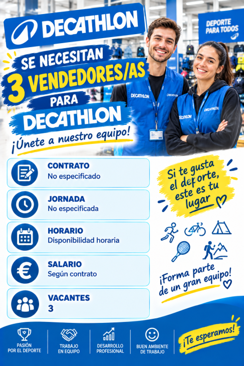Se necesitan 3 vendedores para Decathlon