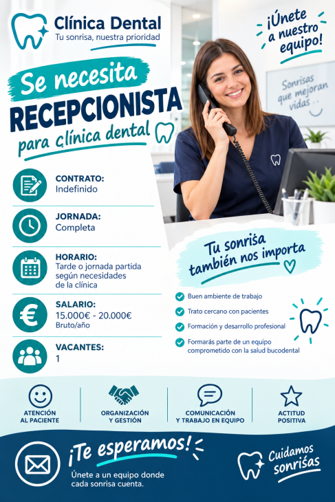 Se necesita recepcionista para clínica dental