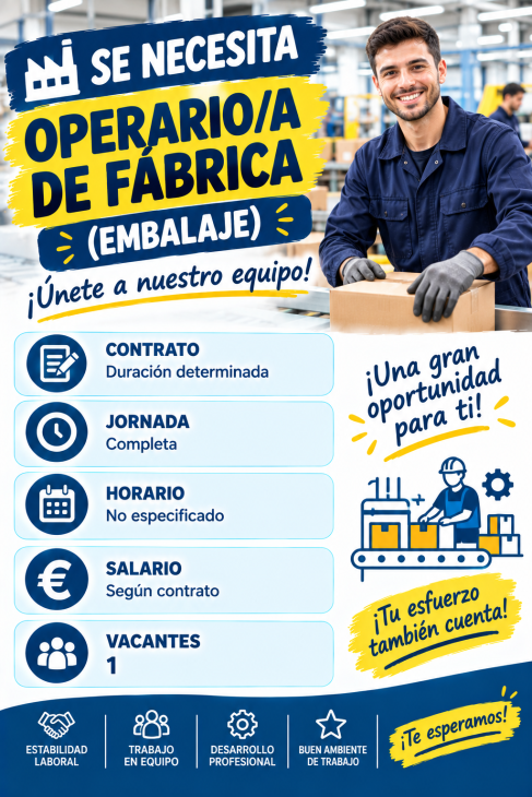 Se necesita a un/a operario/a de fabrica (Embalaje)