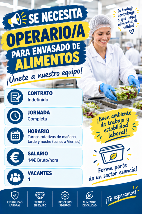 Se necesita operario/a para envasado de alimentos