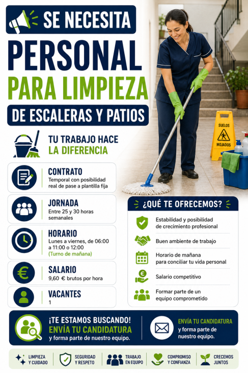 Se necesita personal para limpieza de escaleras y patios