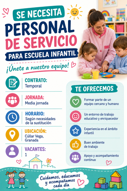 Se necesita personal de servicio para escuela infantil