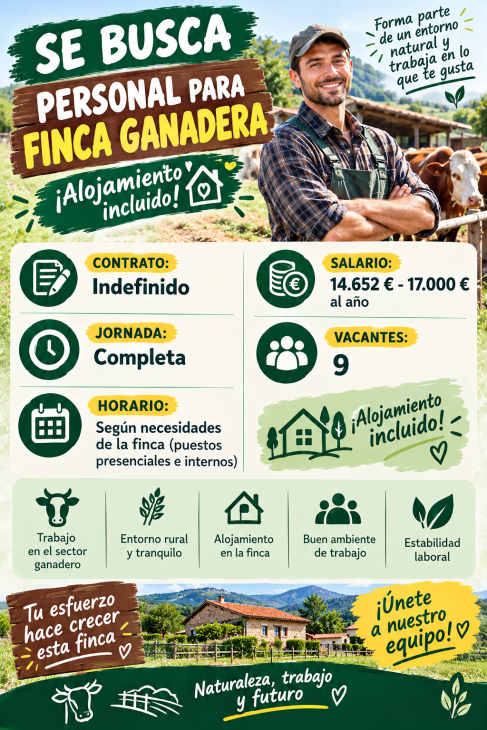 Se busca personal para finca ganadera (alojamiento incluido)
