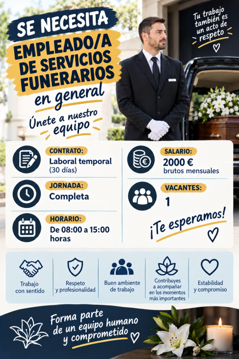 Se necesita empleado de servicios funerarios en general
