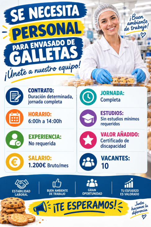 Se necesita personal para envasado de galletas