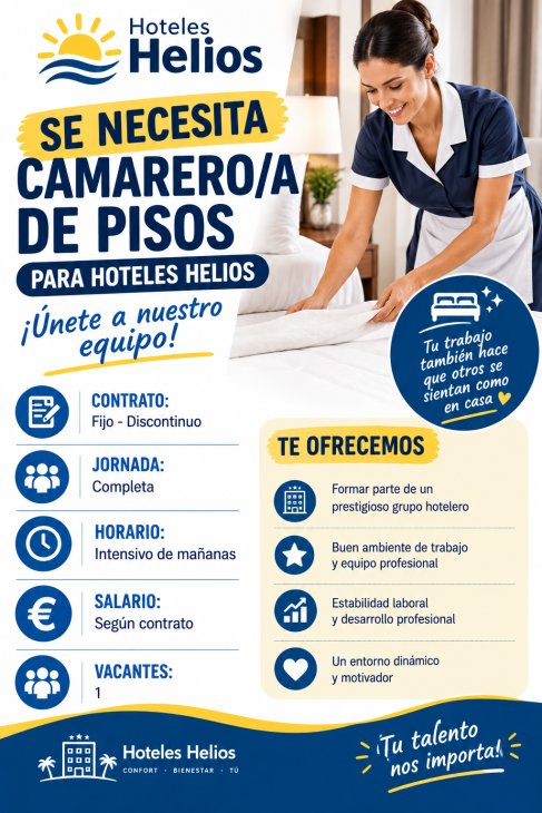 Se necesita camarero/a de pisos para Hoteles Helios