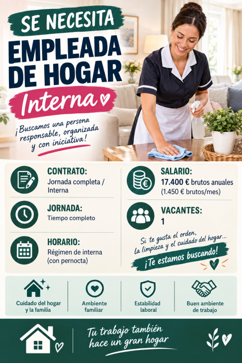 Se necesita empleada de hogar interna