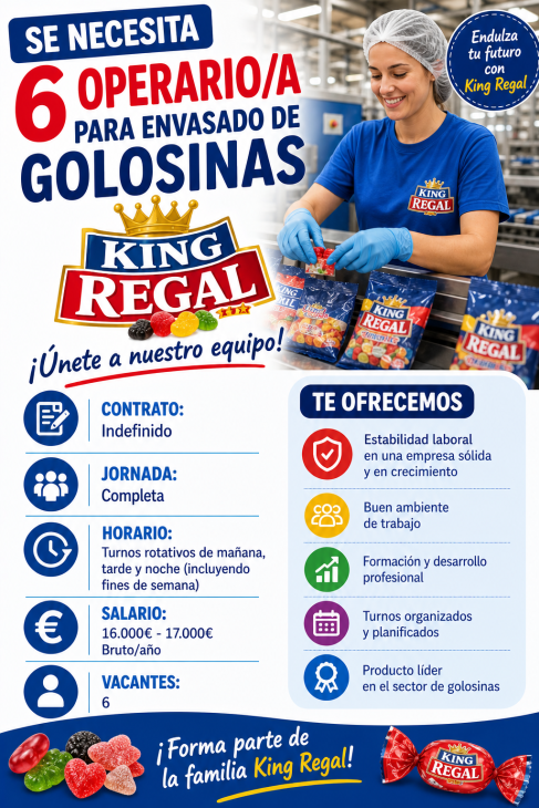 Se necesita 6 operario/a para envasado de golosinas