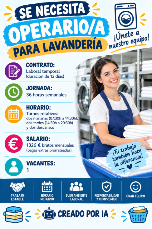 Se necesita operario/a para lavandería