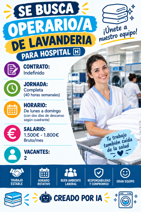 Se busca operario/a de Lavandería para hospital