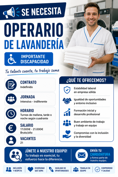 Se necesita operario de lavandería (Importante discapacidad)