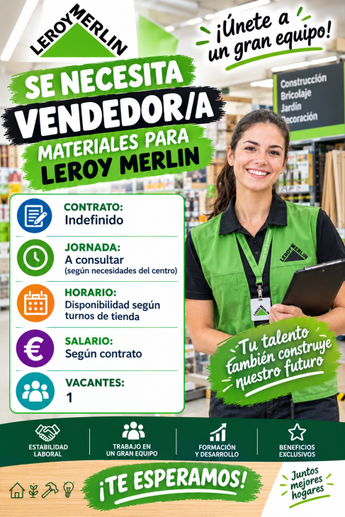 Se necesita Vendedor/a Materiales para Leroy Merlin