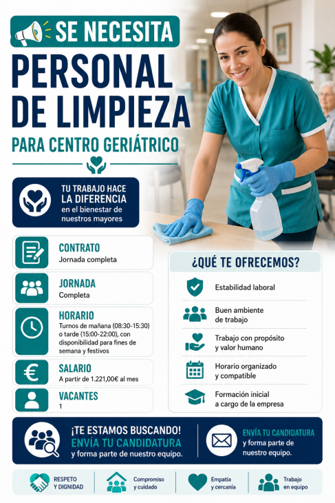 Se necesita personal de limpieza para centro geriátrico