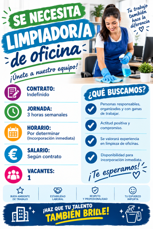 Se necesita limpiador/a de oficina
