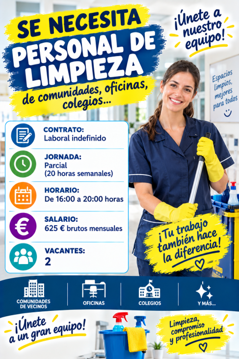 Se necesita personal de limpieza de comunidades, oficinas, colegios….