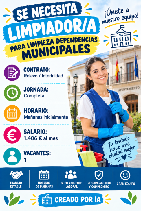 Se necesita limpiador/a para limpieza dependencias municipales