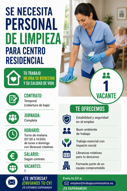 Se necesita personal de limpieza para centro residencial