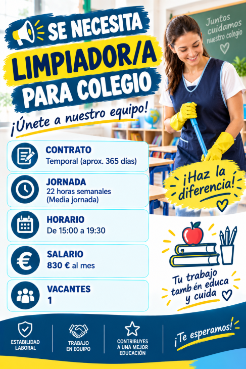 Se necesita limpiador/a para colegio