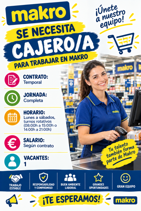 Se necesita cajero/a para trabajar en Makro