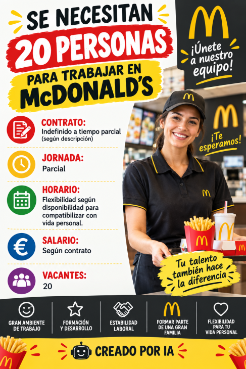 Se necesita 20 personas para trabaja en McDonald’s