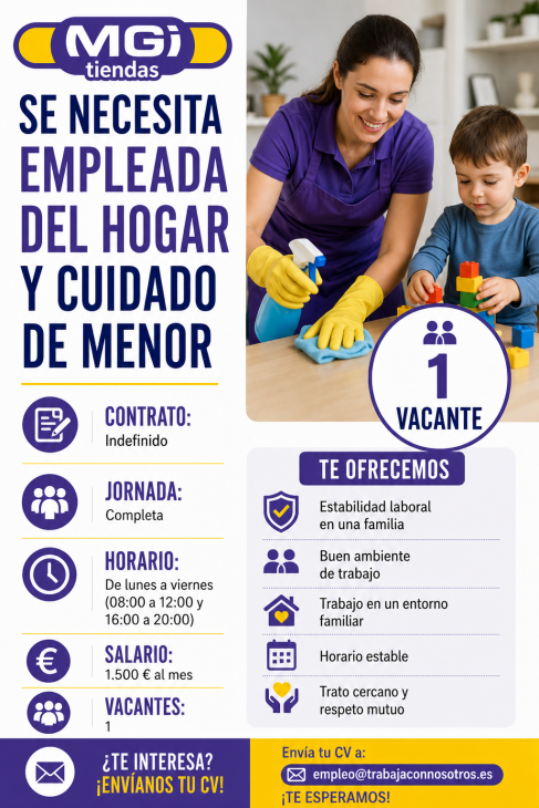 Se necesita empleada del hogar y cuidado de menor
