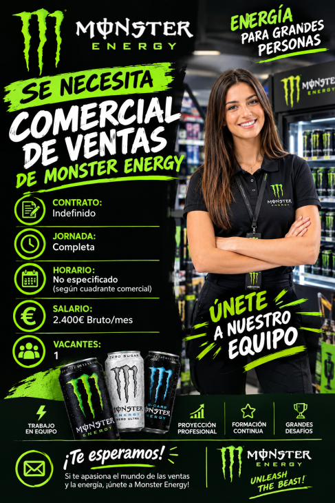 Se necesita comercial de ventas de Monster Energy