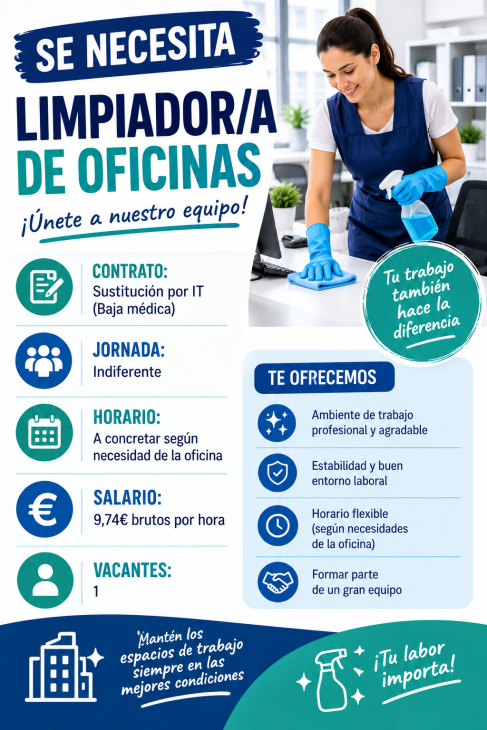 Se necesita limpiador/a de oficinas