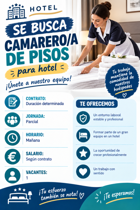 Buscan camarero/a de pisos para hotel