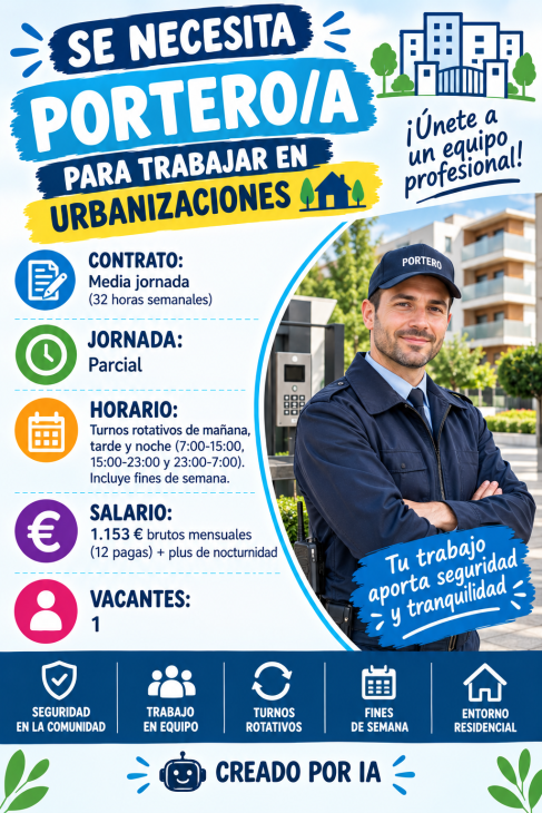 Se necesita portero/a para trabajar en urbanizaciones