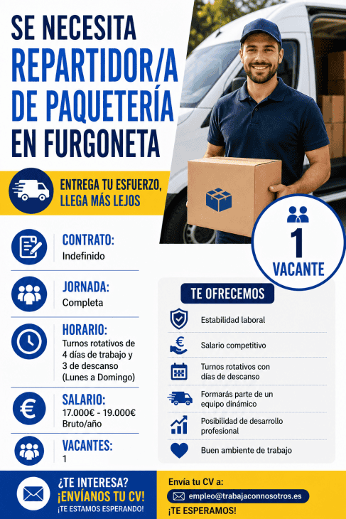 Se necesita repartidor/a de paquetería en furgoneta