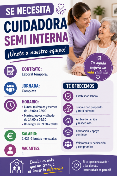 Se necesita cuidadora semi interna