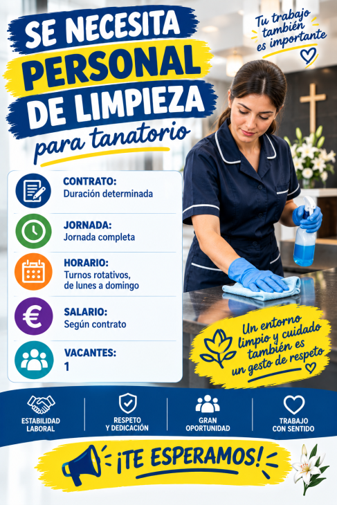 Se necesita personal de limpieza para tanatorio