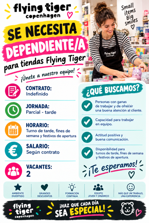 Se necesita dependiente/a para tiendas Flying Tiger