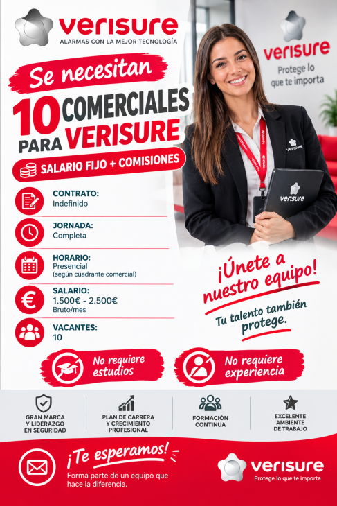 Se necesitan 10 comerciales para Verisure salario fijo + comisiones