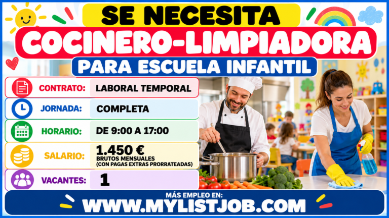 Se necesita cocinero-limpiadora para escuela infantil