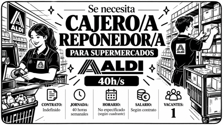 Se necesita cajero/a reponedor/a para supermercados Aldi, 40h/s