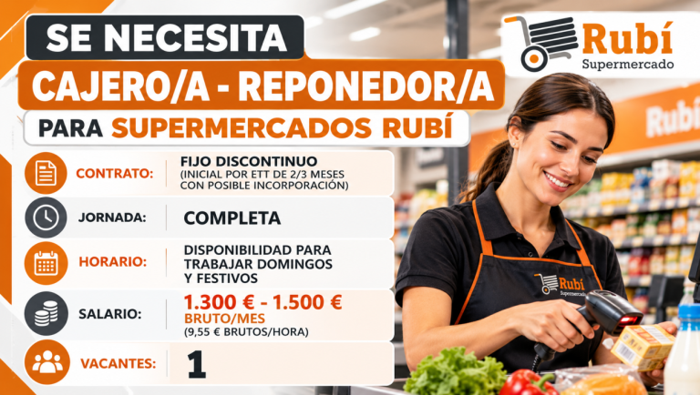 Se necesita cajero/a reponedor/a para supermercados Rubí