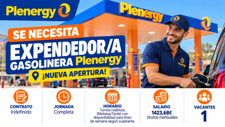 Se necesita expendedor/a gasolinera Plenergy (nueva apertura) indefinido.