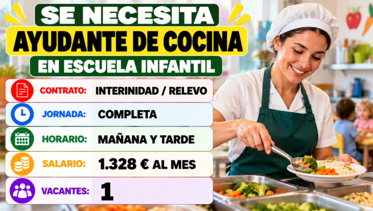 Se necesita ayudante de cocina en escuela infantil