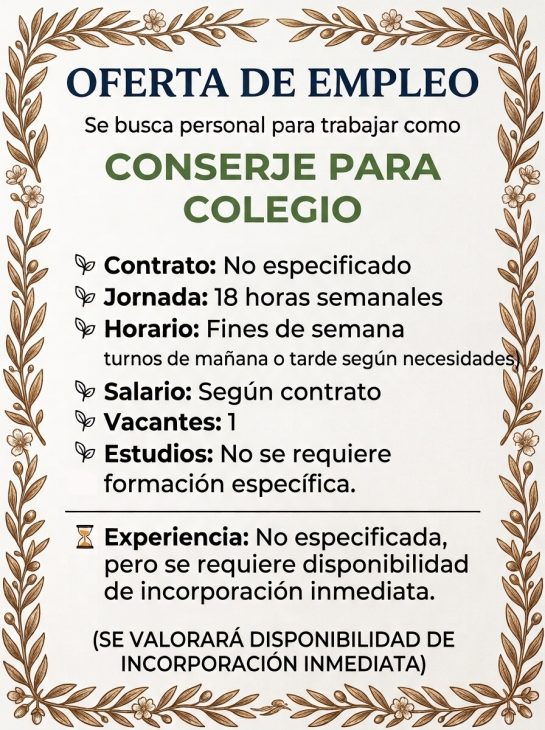 Se necesita conserje para colegio