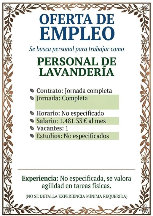 Se necesita personal parar realizar trabajos en una lavandería
