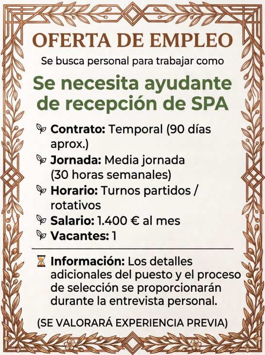 Se necesita ayudante de recepción de SPA